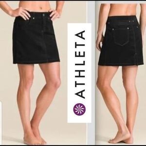 Athleta Velvet Cotton Mini Skirt With Drawstring And‎ Pockets Black 6